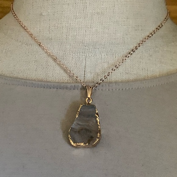 Galaxy Quartz Pendant and Rose Gold Necklace - Picture 1 of 9
